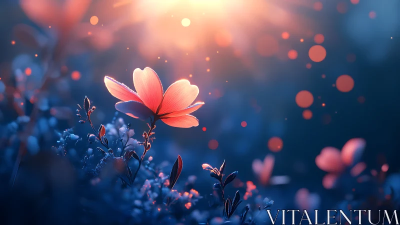 Red flower with bokeh background and soft lighting.