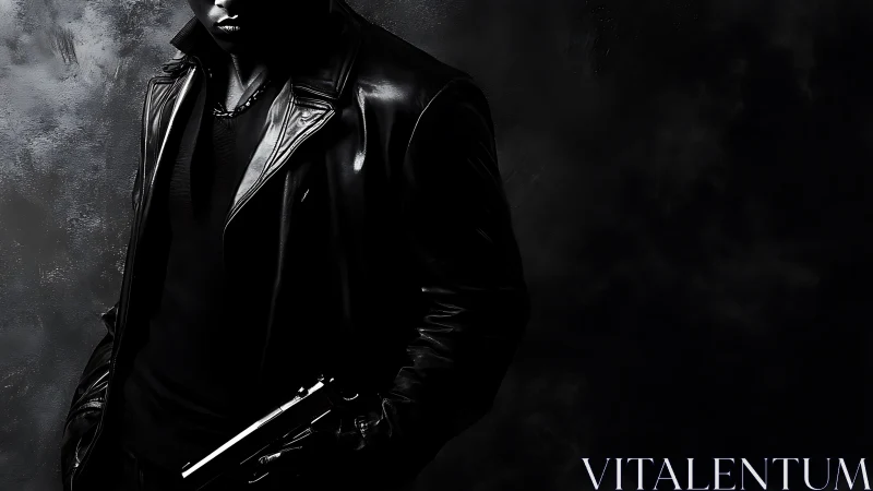 Midnight leather glimmers as the silent gunman waits