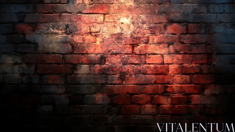 Illuminated Red Brick Wall with Dramatic Lighting.