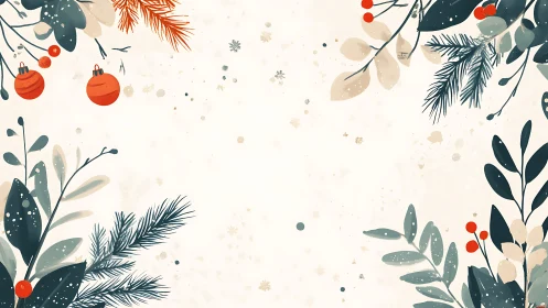 Symmetrical winter foliage frame with flat vector ornament rendering