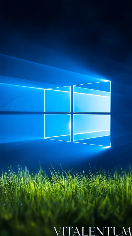 Windows light portal glows above luminous green grass