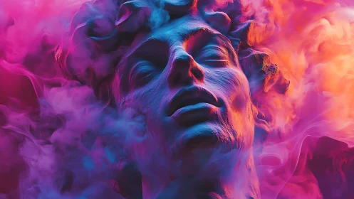 Neon-gradient sculptural portrait in immersive digital painting.