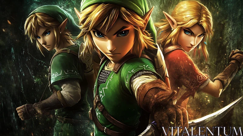 Trio of elven warriors in high-detail fantasy battle stance.