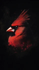 Bold red cardinal portrait glows softly against dark night