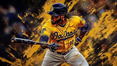 Dynamic digital painting of baseball batter in mid-swing motion.