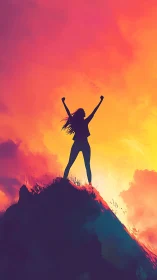 Sunrise conqueror crowned in molten sherbet sky glow.