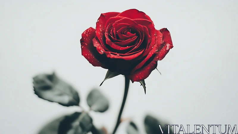 Vivid Red Rose with Dew Droplets: Photorealistic Botanical Macro Study