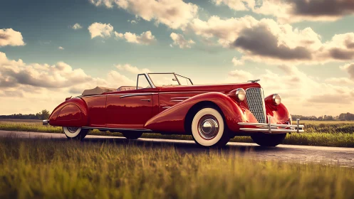 Classic red convertible rendered in nostalgic photoreal detail