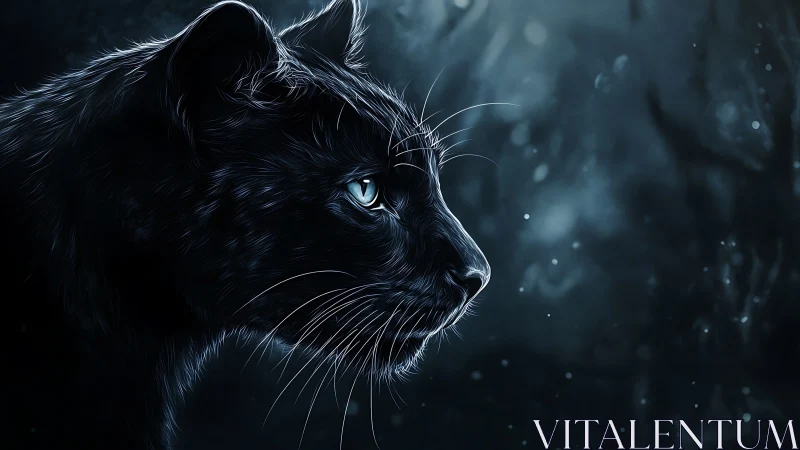 Black Cat Digital Portrait with Piercing Blue Eyes