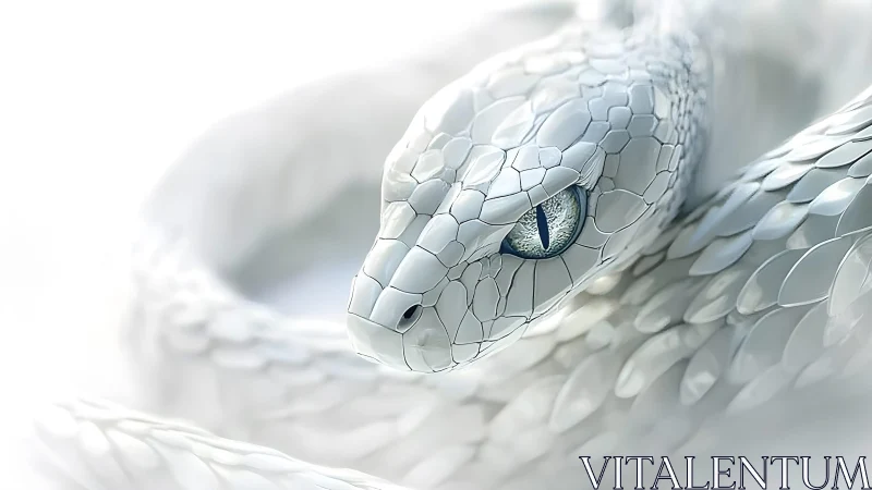 Striking Close-Up of White Snake in Minimalist Artistic Style.