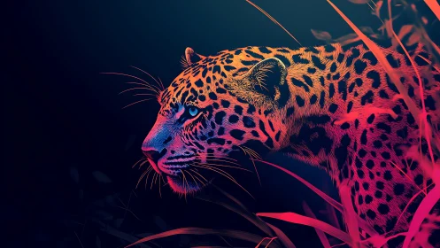 Leopard profile rendered in high contrast neon gradient lighting