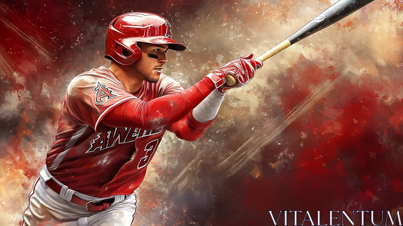 Dynamic digital painting of baseball hitter in red uniform