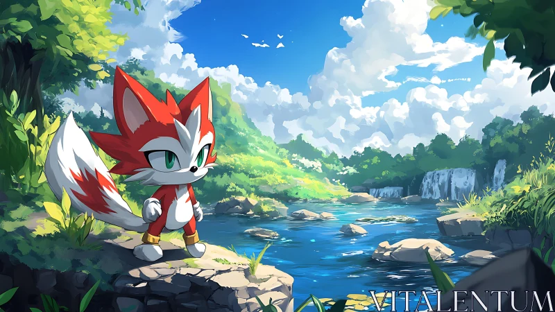 Fox-eared river scout under daydream-bright skies.