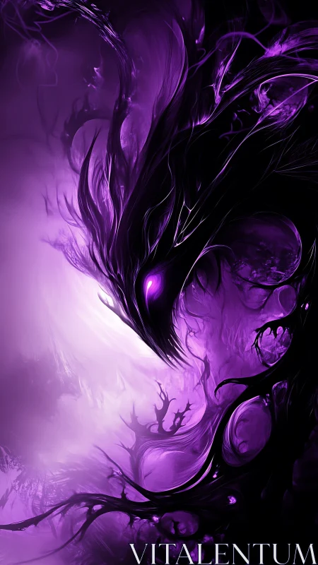 Violet void spirit swirling through cosmic shadowlight.