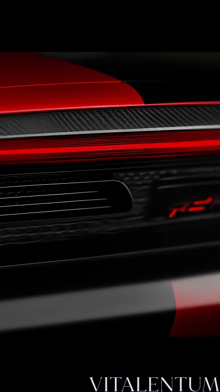 Sleek red supercar tail with carbon fiber trim details.