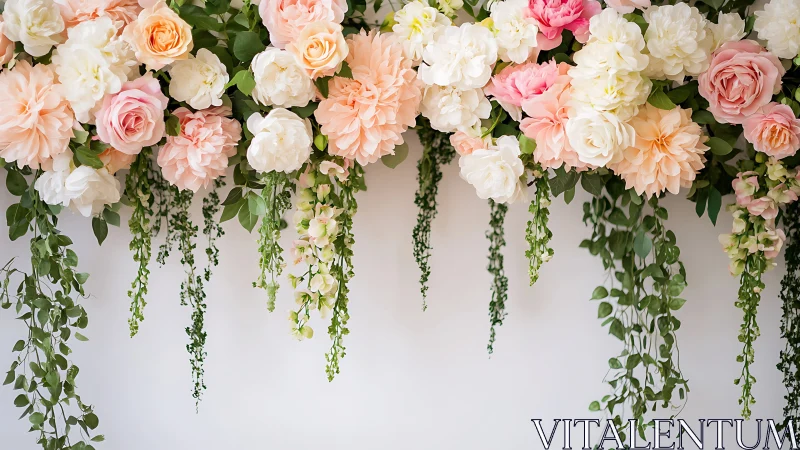 Overhead Floral Romance: Cascading Blooms and Trailing Greens.