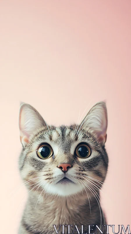 Tabby Cat Portrait Against Pink Background.