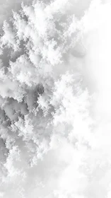 Fractal clouds drift through a luminous white abstract sky