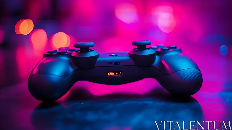 Gaming Controller in Neon Environment with Chromatic Bokeh.