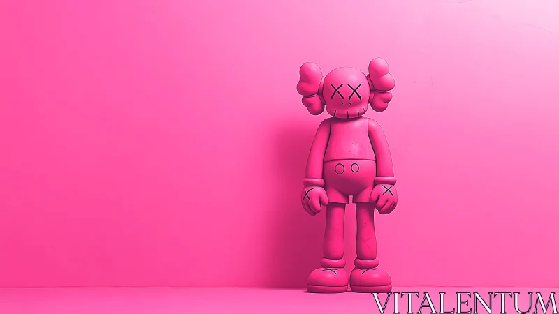 Monochrome pink vinyl toy figure against minimalist backdrop