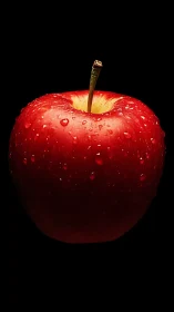 High-contrast macro study of dewy red apple against black void