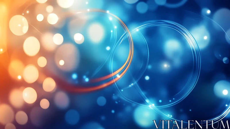 Glowing Blue and Orange Abstract Bokeh Light Circles Digital Art.