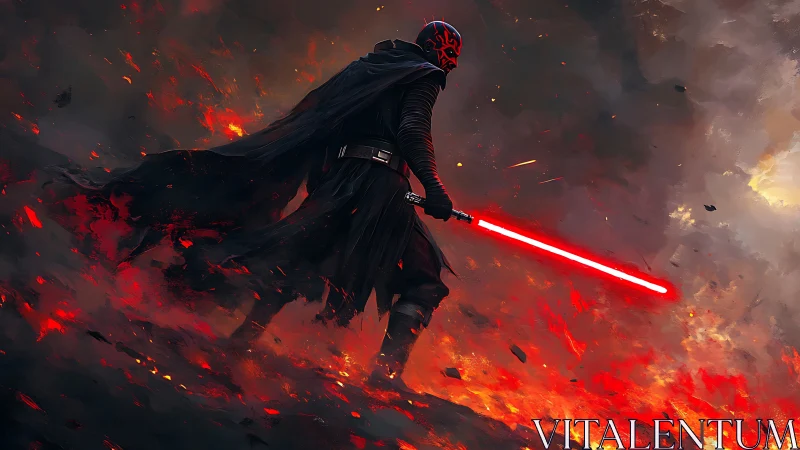Sith warrior strides through volcanic firestorm of fury.
