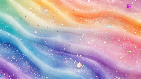 Iridescent pastel nebula waves with scattered glittering particles