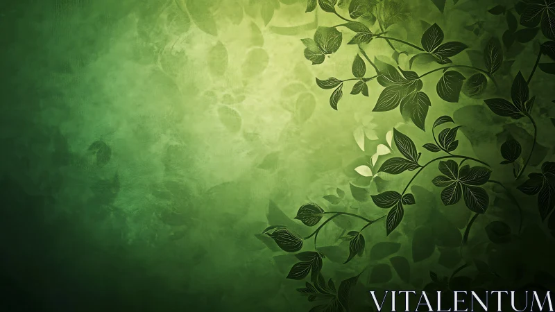 Curved green foliage silhouette on luminous textured field.