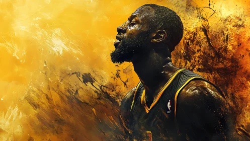 Basketball player rendered in textured yellow digital painting
