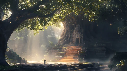 Ancient arboreal temple rendered in luminous fantasy lighting