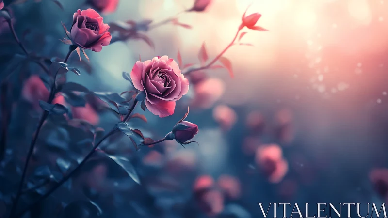 Soft Blooms: A Garden of Pink Roses in Dreamy Light.