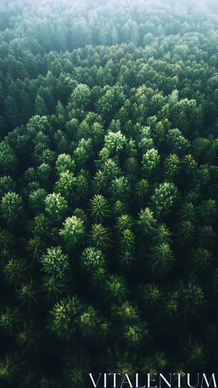 Aerial Forest Canopy. Dense Evergreen Trees.