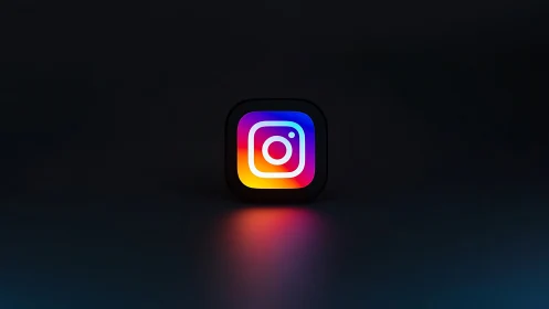 Instagram Camera Icon Against Dark Background Glowing.