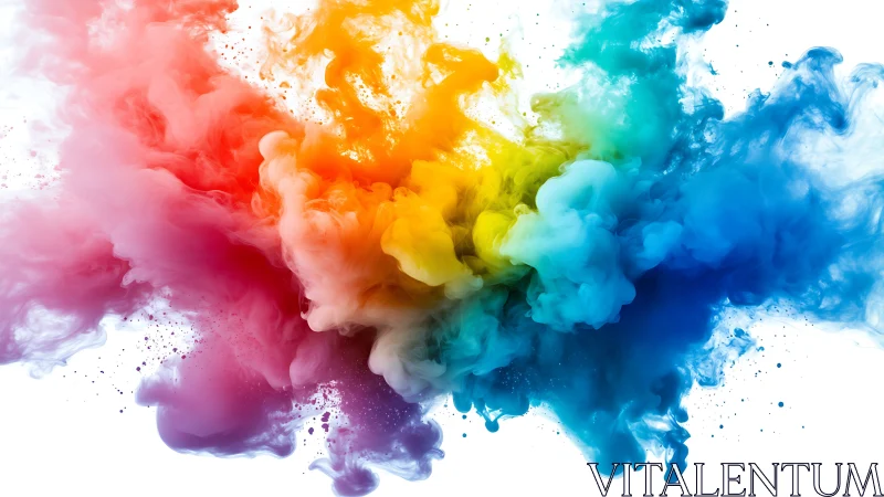 Multicolor pigment clouds forming symmetrical vapor spread.