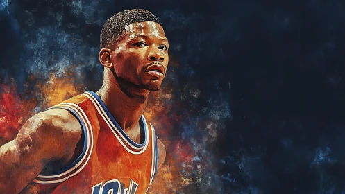 Basketball player portrait in vivid painted style.