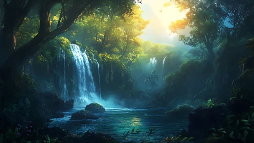 Enchanted Forest Waterfall: Nature's Serene Sanctuary.