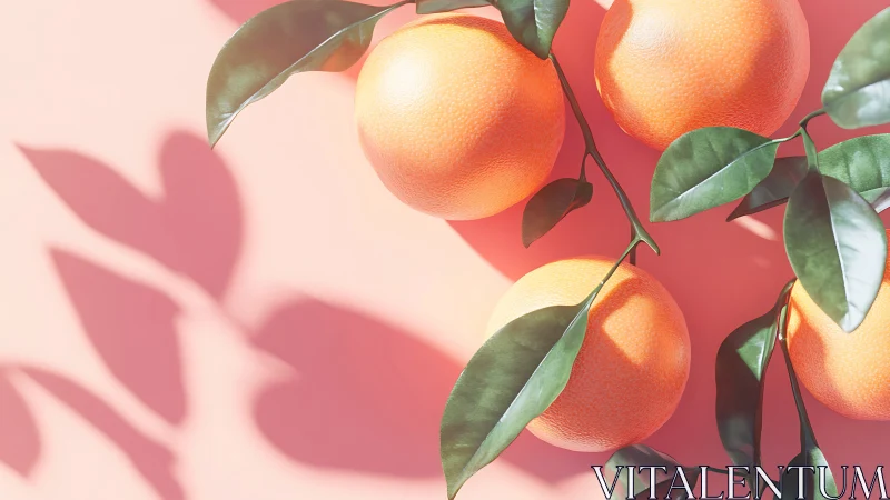 Ripe grapefruits cast sharp leaf shadows on pastel surface