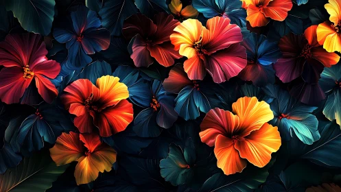 Luminous Petals: Radiant Flowers Against Darkness.