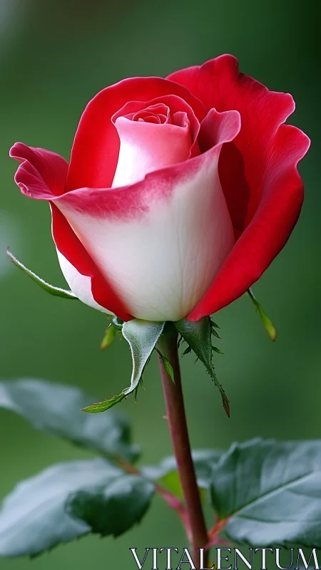Red and White Rose in Full Bloom.