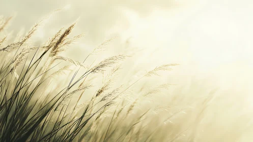 Soft Focus Meadow Grasses in Gentle Morning Light, Minimalist Style.