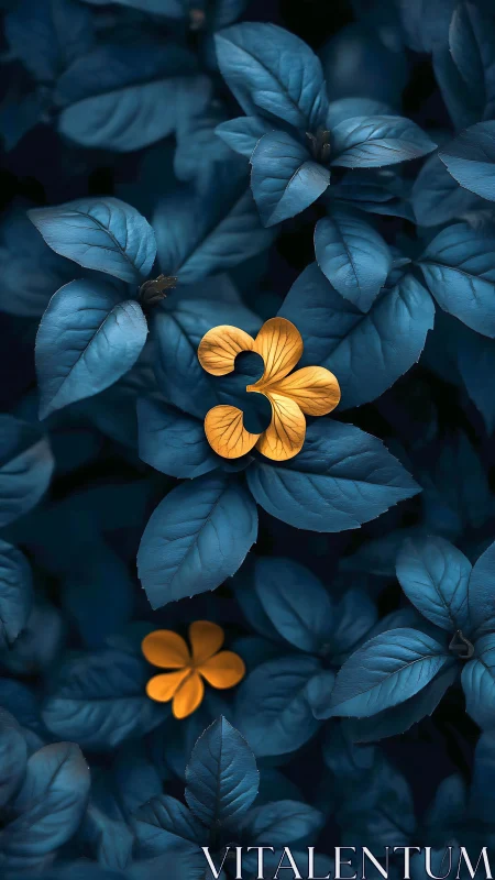 Selective Color Isolation: Warm Yellow Petals Against Monochromatic Blue Foliage