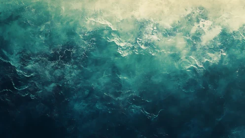 Abstract ocean waves in teal and cream tones, textured digital art.