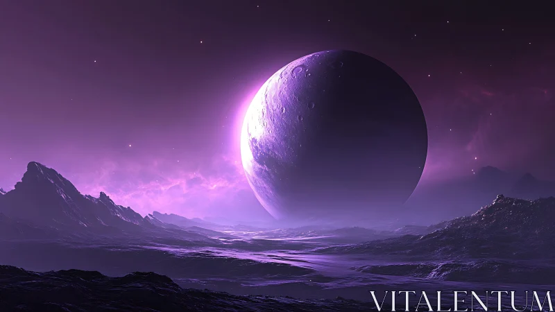 Luminous exoplanet horizon under violet nebular backscatter.