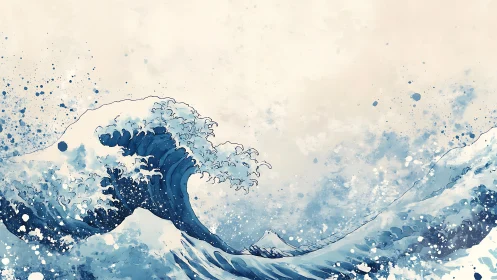 Ink-splashed ocean wave surges into a dreamy endless horizon.
