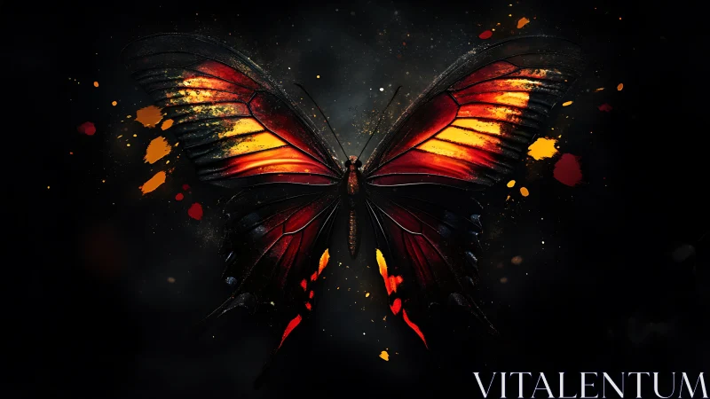 Symmetric macro study of a luminous butterfly with fiery gradients