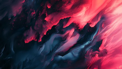 Abstract crimson and teal fluid dynamics rendered in digital paint