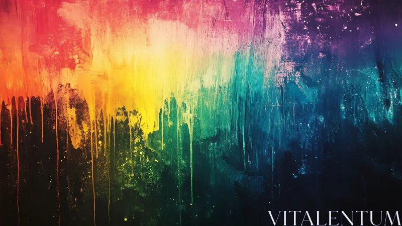 Dripping neon rainbow storm over midnight oceanscape.