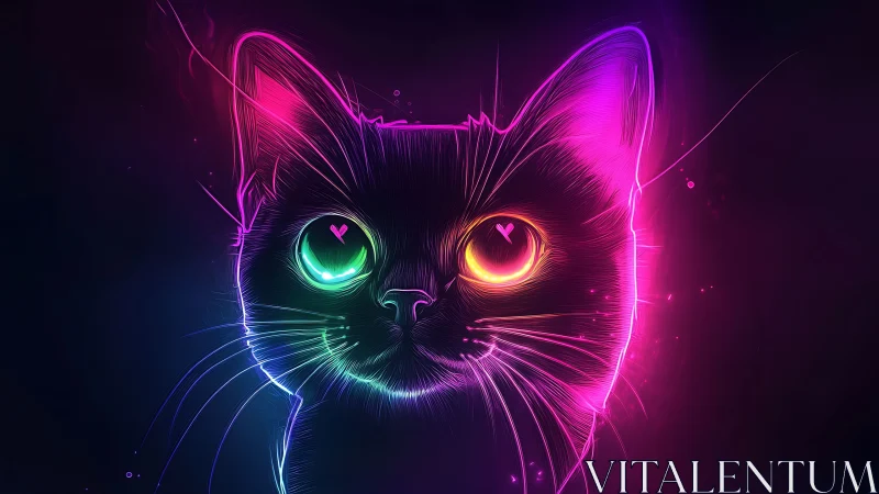 Neon stargazer cat hums in glowing ultraviolet whiskers