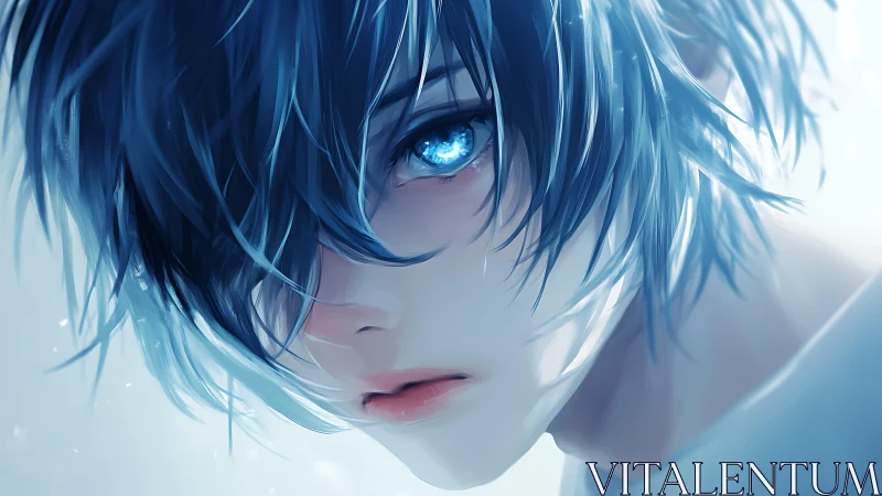 Icy blue eyed youth in high-key anime portrait lighting.